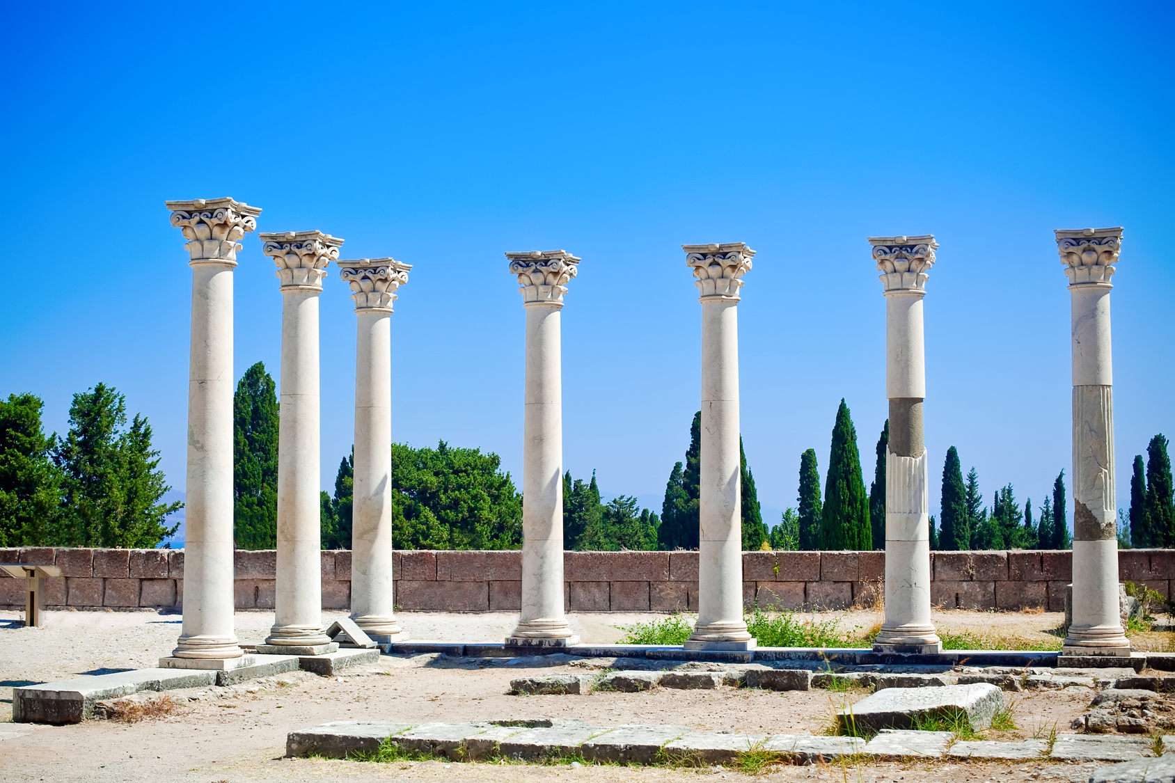 seven columns in Asklepion - place on the island Kos in Greece, where Hippocrates worked