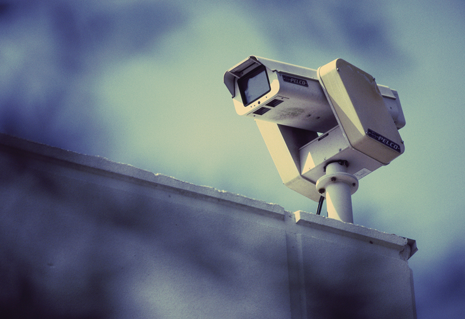 A security camera on a roof