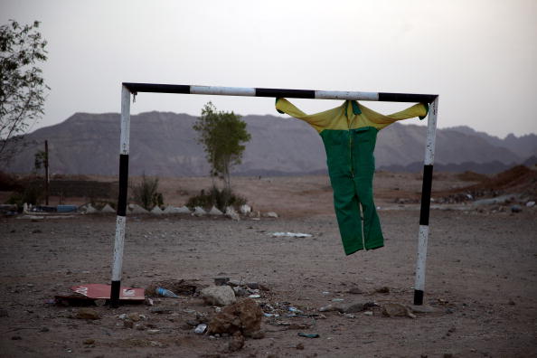 SHARM EL SHEIKH, EGYPT - MAY 19:  A piece of clothing hangs in a goal post near the Old Market on May 19, 2010 in Sharm El Sheik, Egypt.  (Photo by Dan Kitwood/Getty Images)