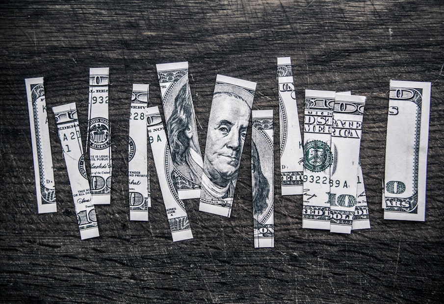 A shredded one hundred dollar bill