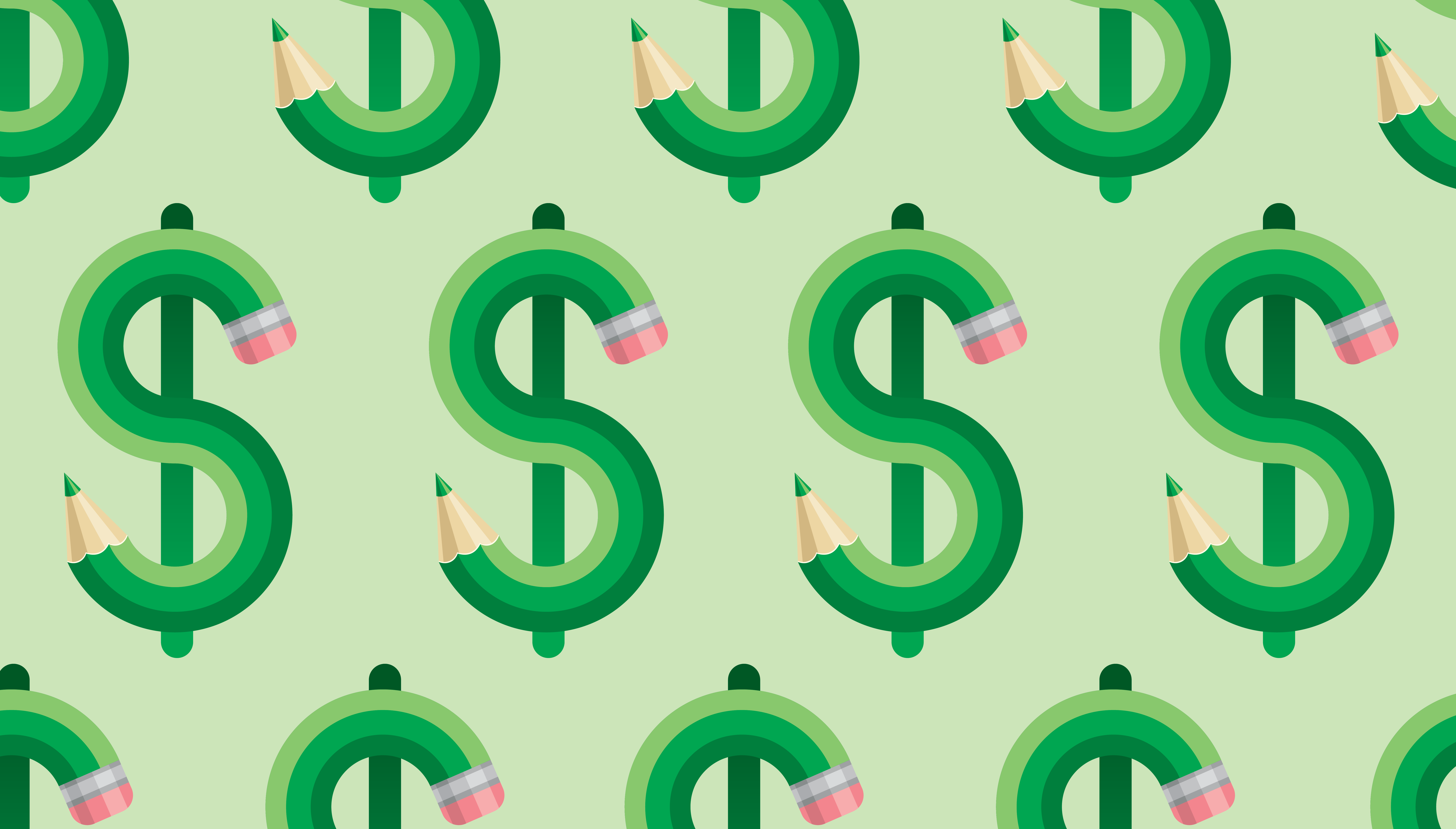 Graphic of green pencils shaped as dollar signs