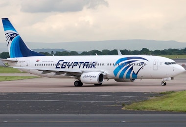 An EgyptAir plane waiting on a tarmac