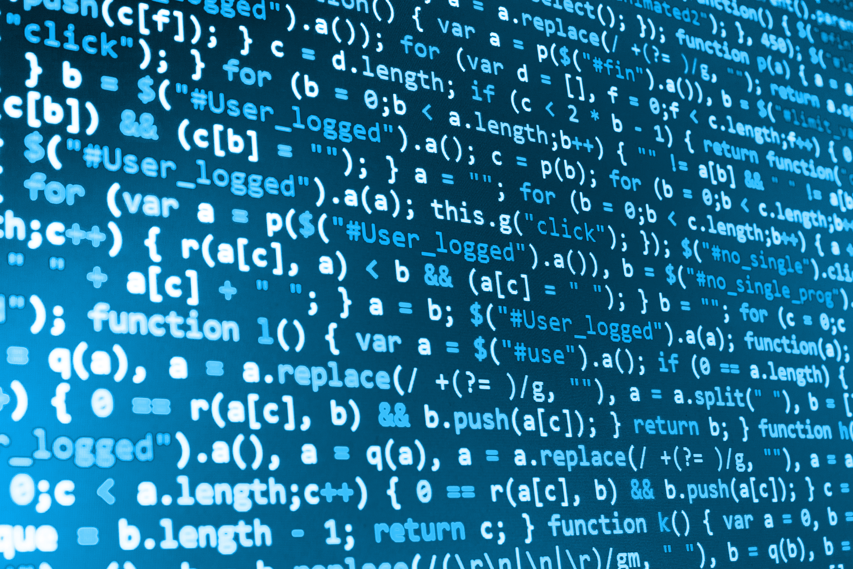 Software developer programming code on computer. Abstract computer script source code.