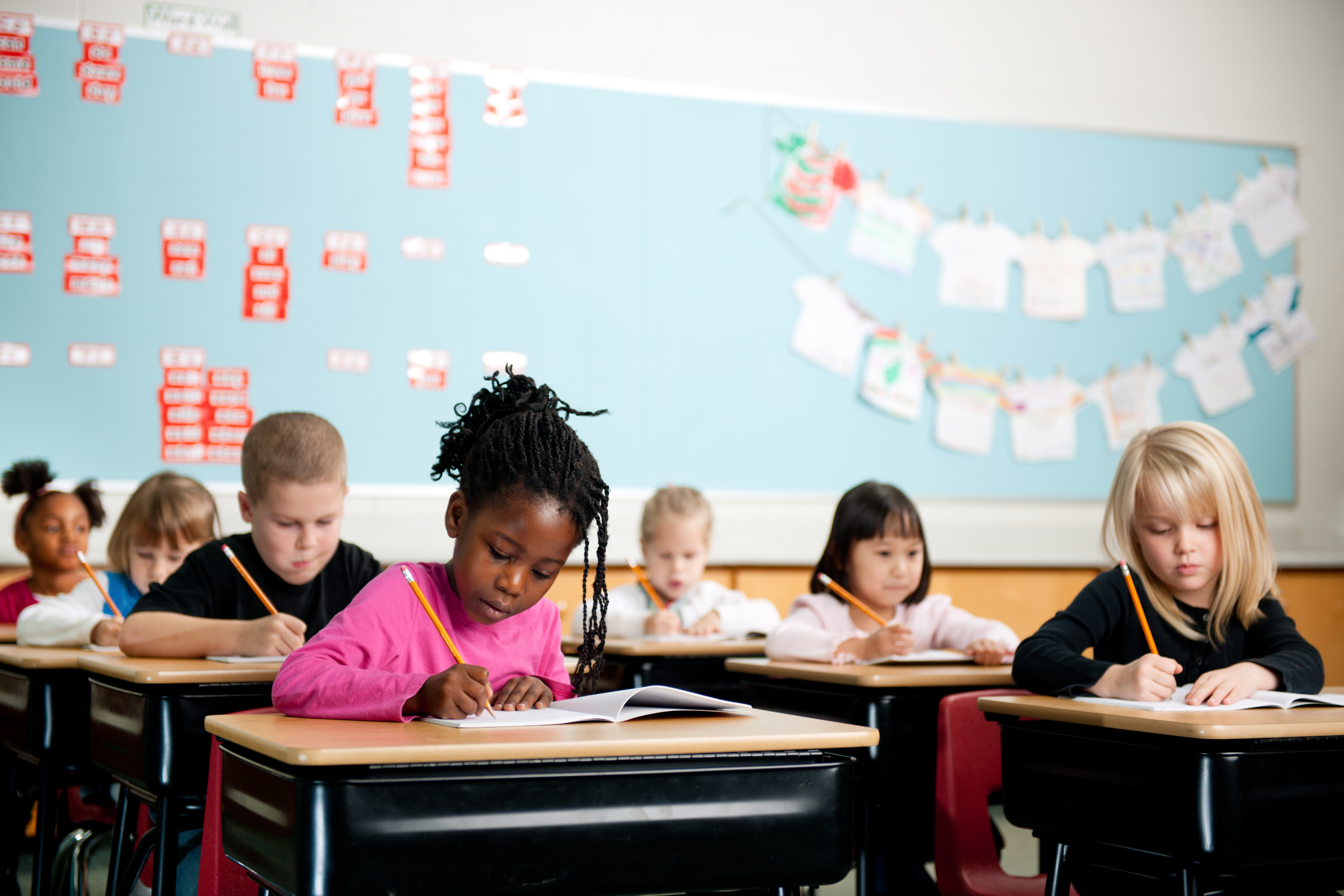 First graders in a classroom