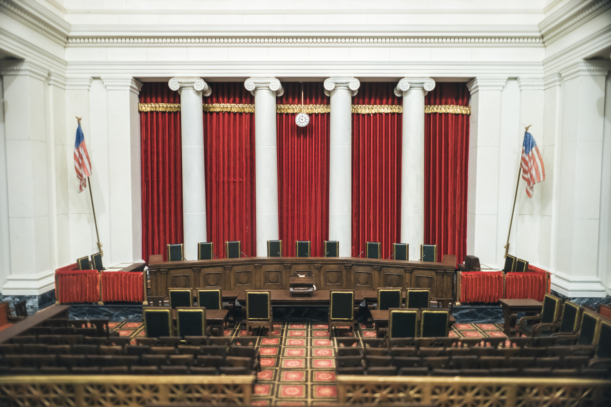 Interior of US Supreme Court in Washington DC.