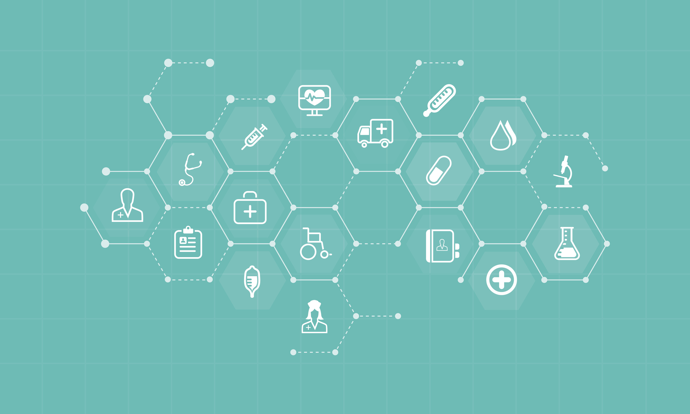 vector medical and health icons and business network background concept