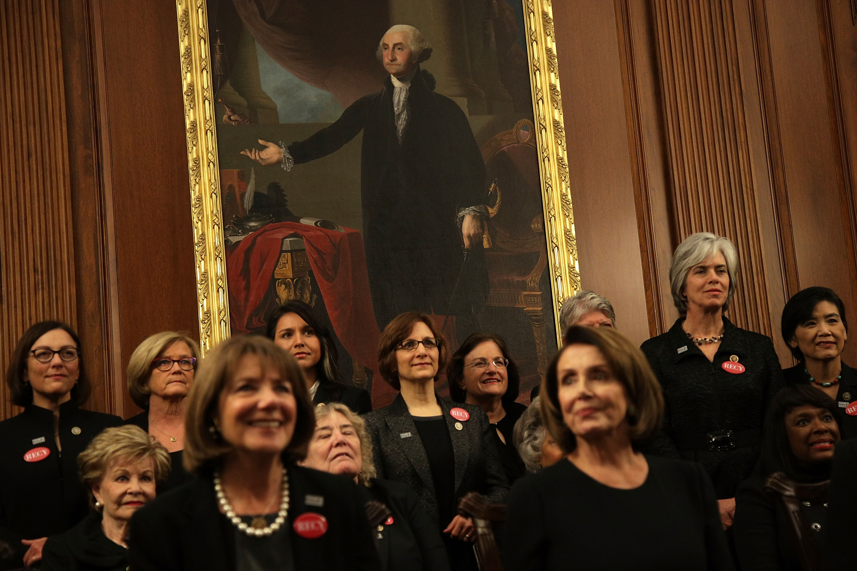 WASHINGTON, DC - JANUARY 30:  U.S. House Democrats wear black as they participate in a photo-op at the U.S. Capitol prior to President Donald Trump's first State of the Union address January 30, 2018 in Washington, DC. House Democrats plan to show up in black when attending the State of the Union address this evening in support the #MeToo and #TimesUp movements.  (Photo by Alex Wong/Getty Images)