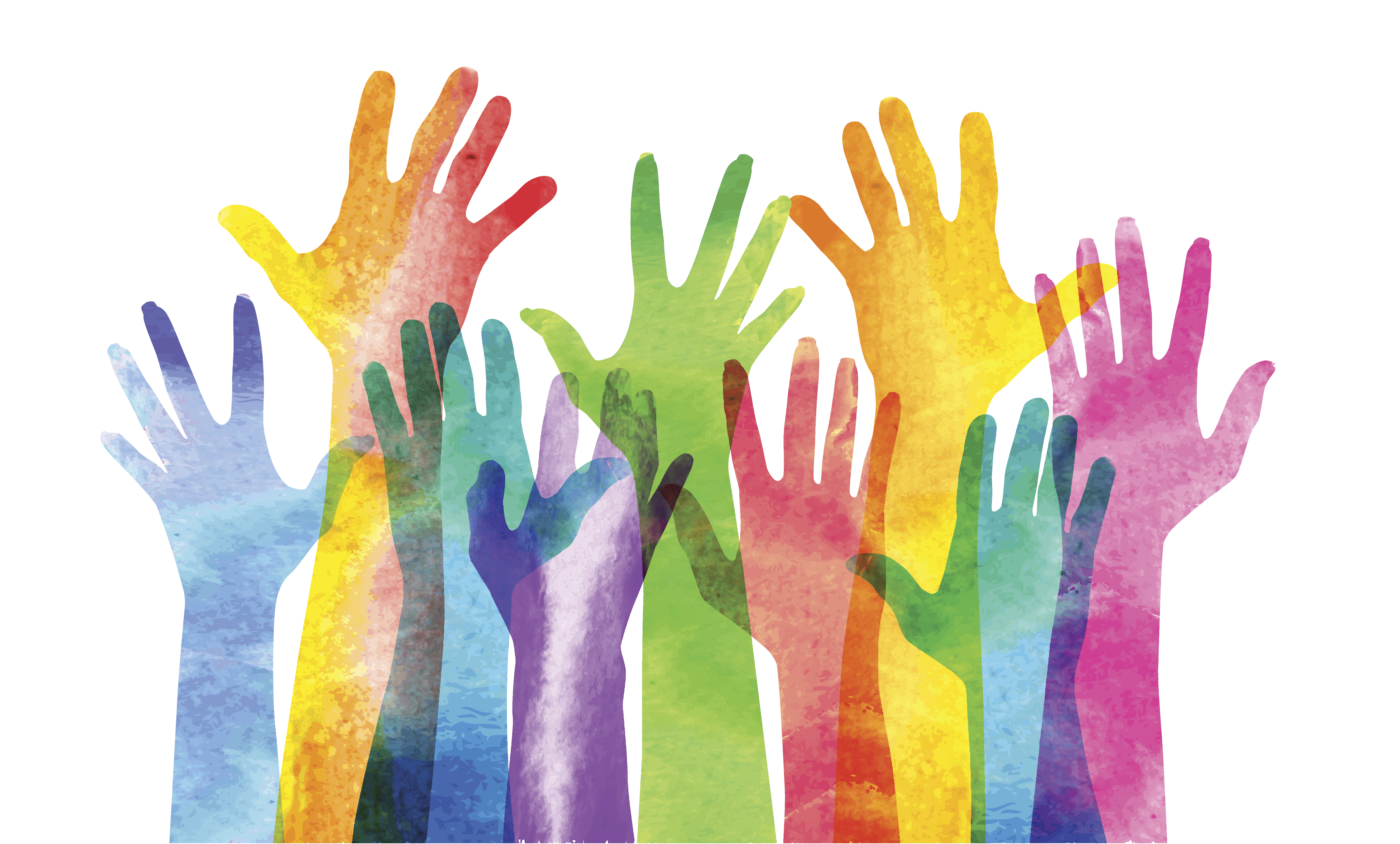 Overlapping silhouettes of Hands in a watercolour texture.