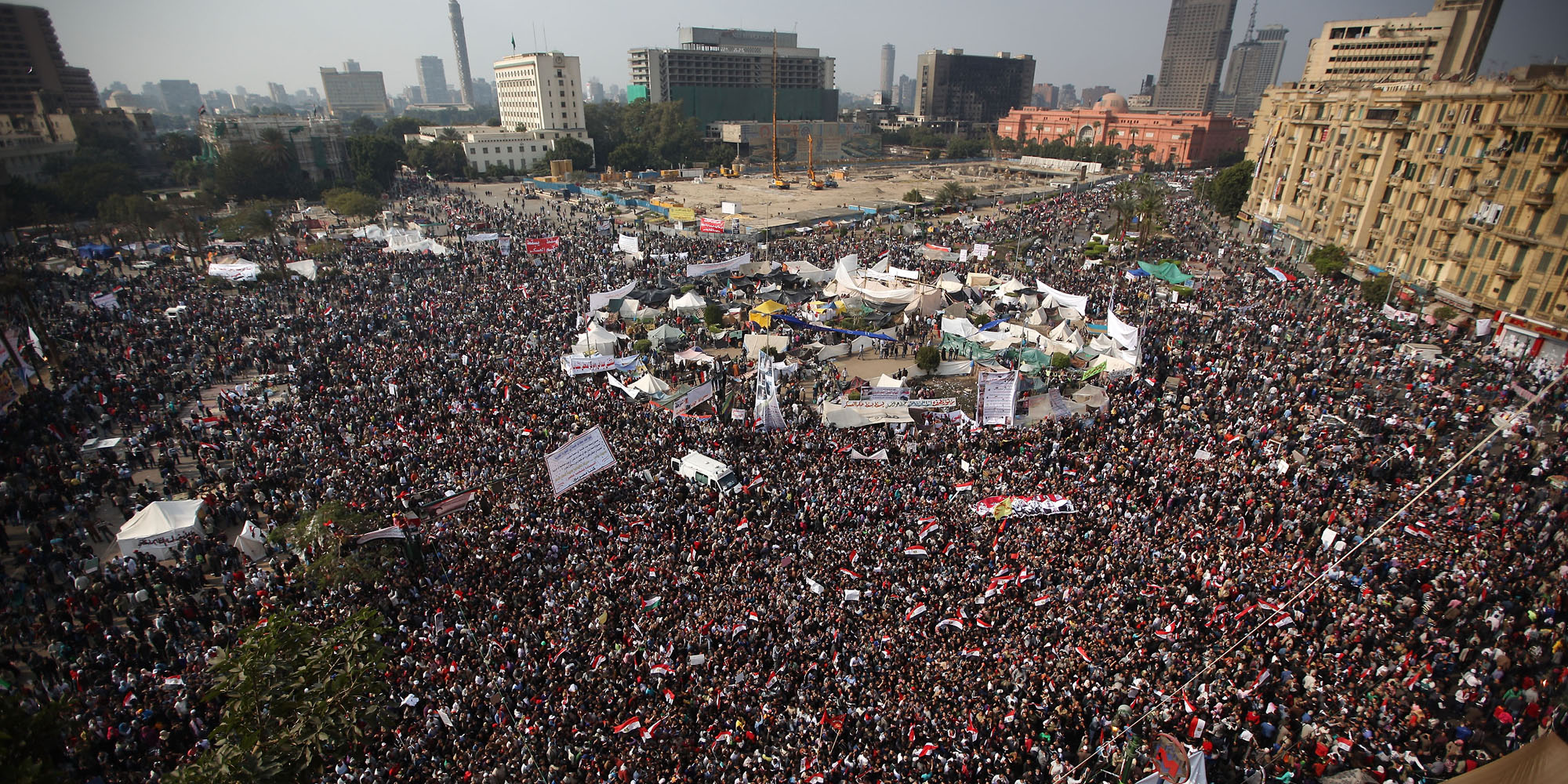 Protestors gather in Tahrir Square for a mass rally in Cairo, Egypt.
