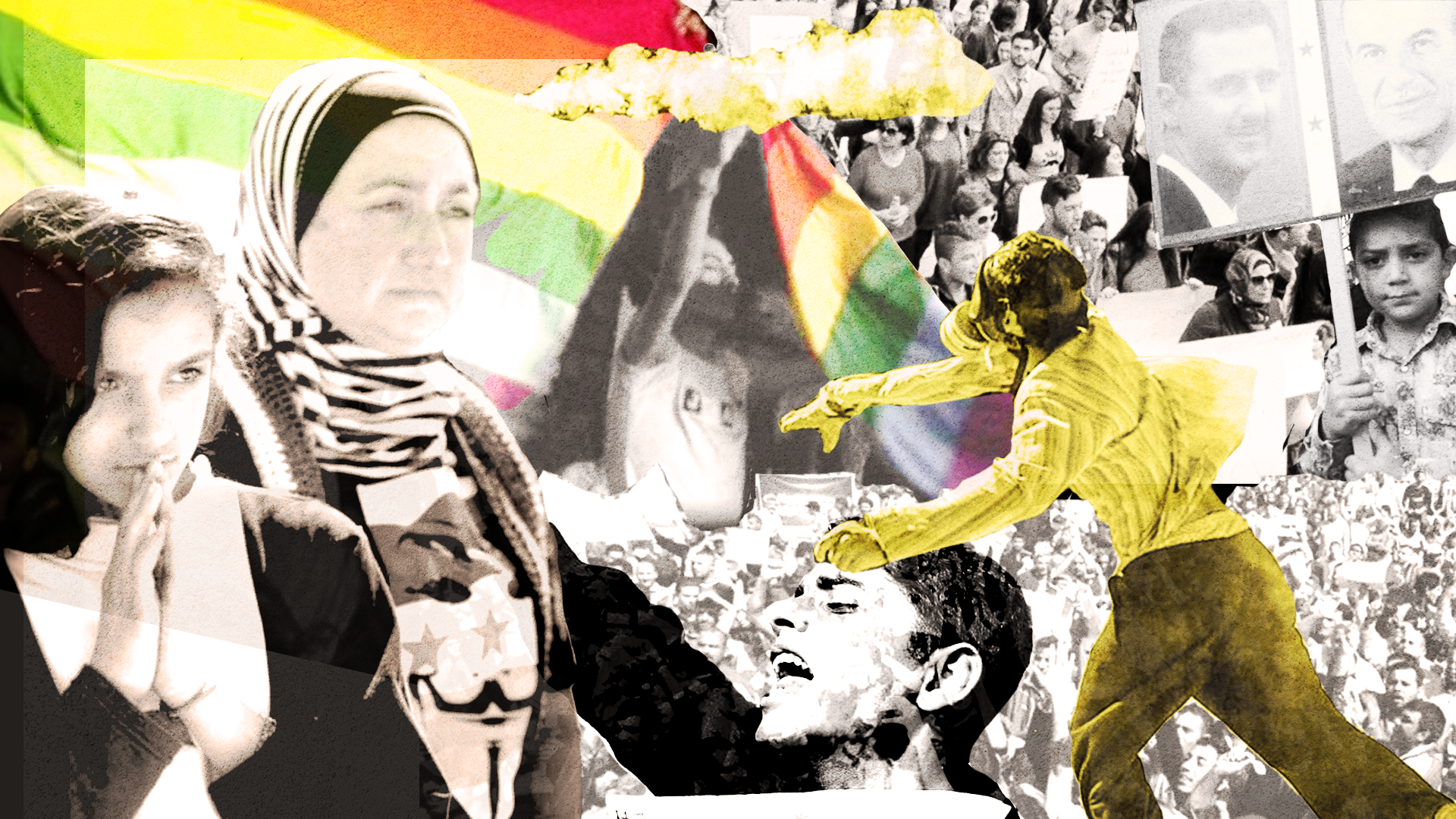 A collage of middle eastern protestors