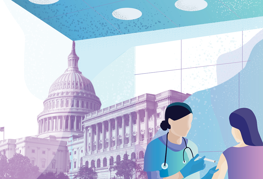a doctor talking to a woman in front of the capitol building