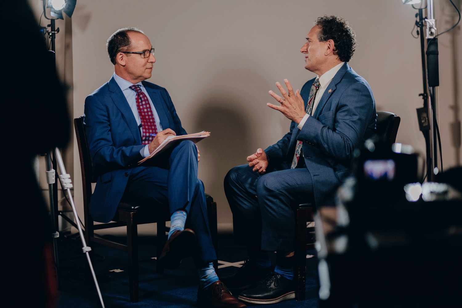 Rep Andy Levin having an interview at a network televisionstudio