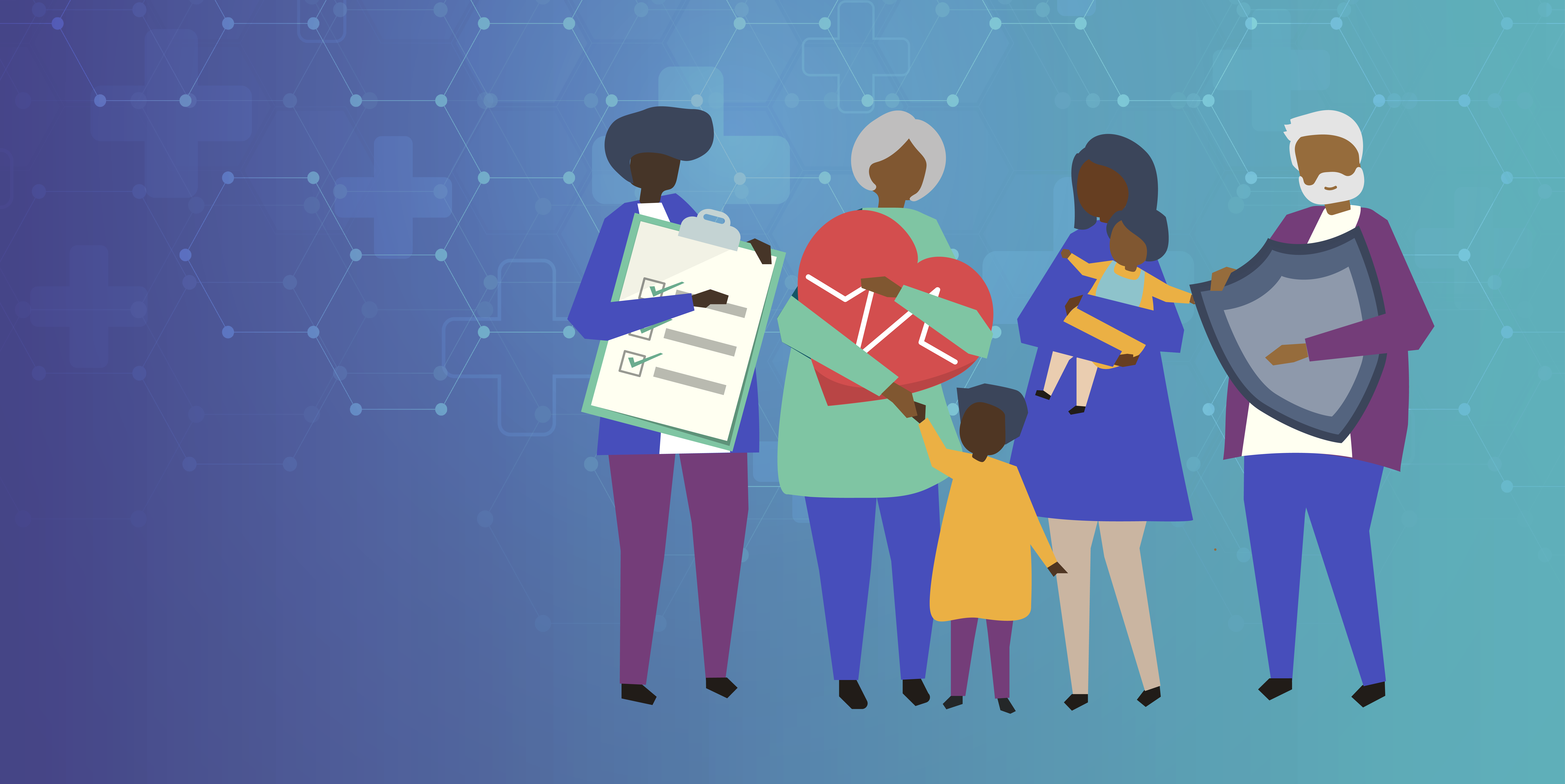 a vector graphic of a family with the themes of health and raising children.