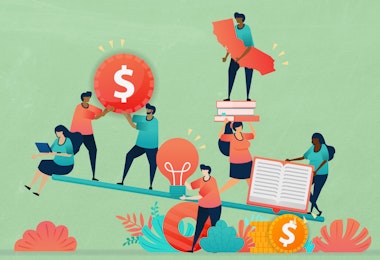 vector illustration of people on a balancing scale