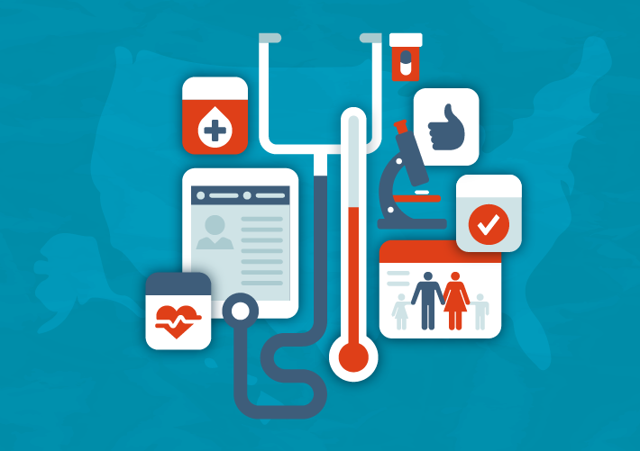 a red and blue medical symbol on a blue and blue background