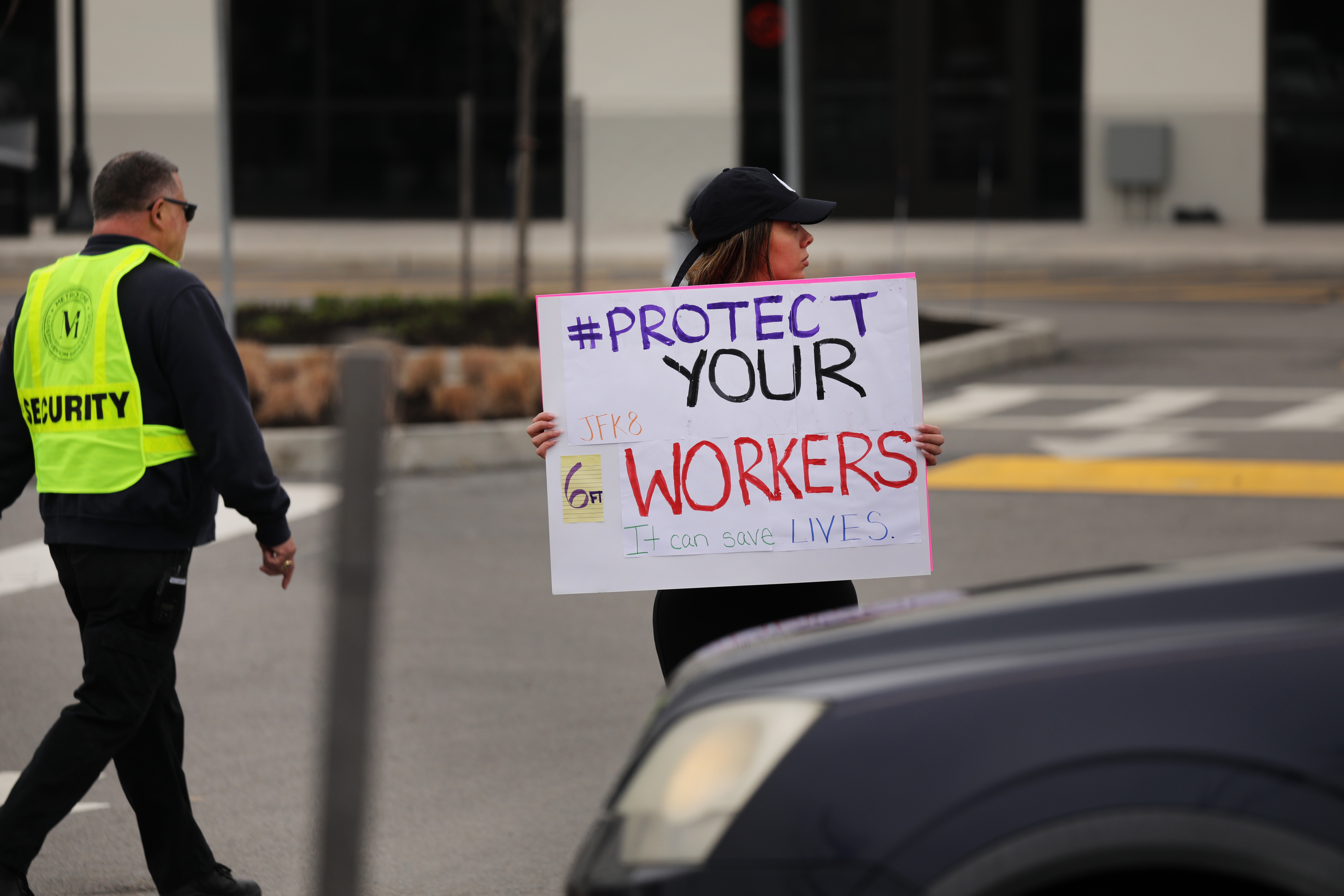 NEW YORK, NEW YORK - MARCH 30: Amazon employees hold a protest and walkout over conditions at the company's Staten Island distribution facility on March 30, 2020 in New York City. Workers at the facility, which has had numerous employees test positive for the coronavirus, want to call attention to what they say is a lack of protections for employees who continue to come to work amid the coronavirus outbreak. (Photo by Spencer Platt/Getty Images)
