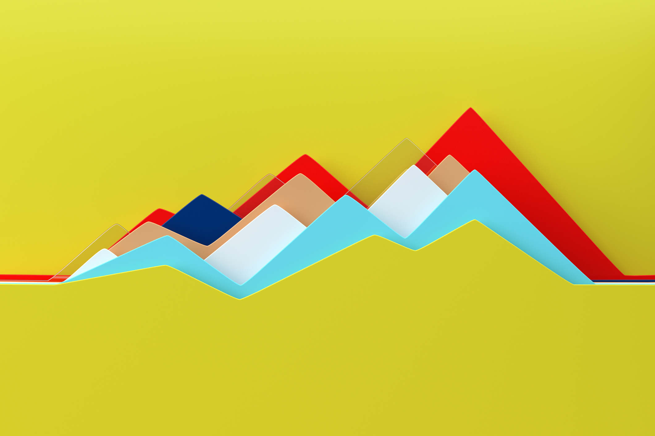 Digital generated image of abstract multi colored line chart on yellow background