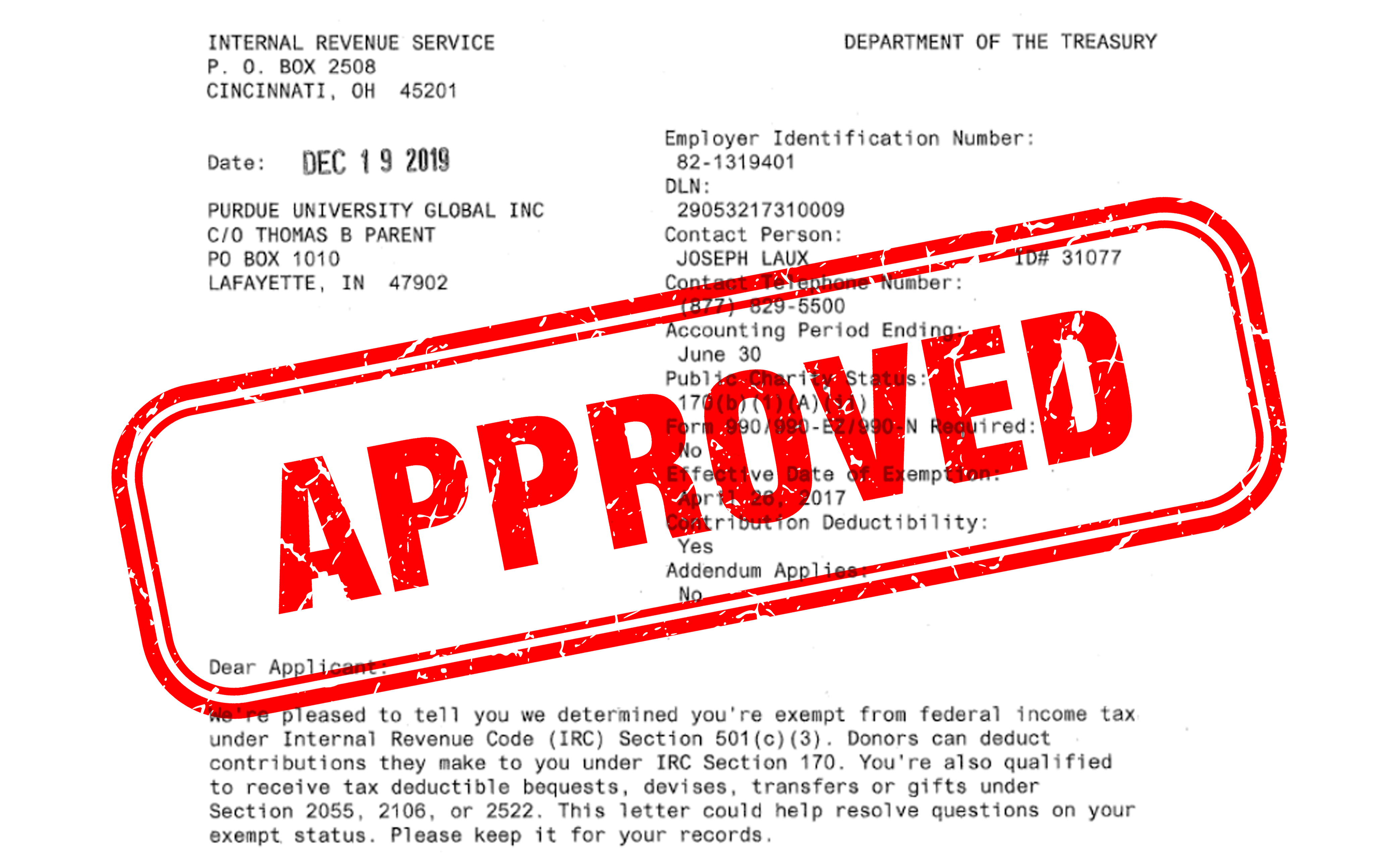 A IRS document that has an approval stamp