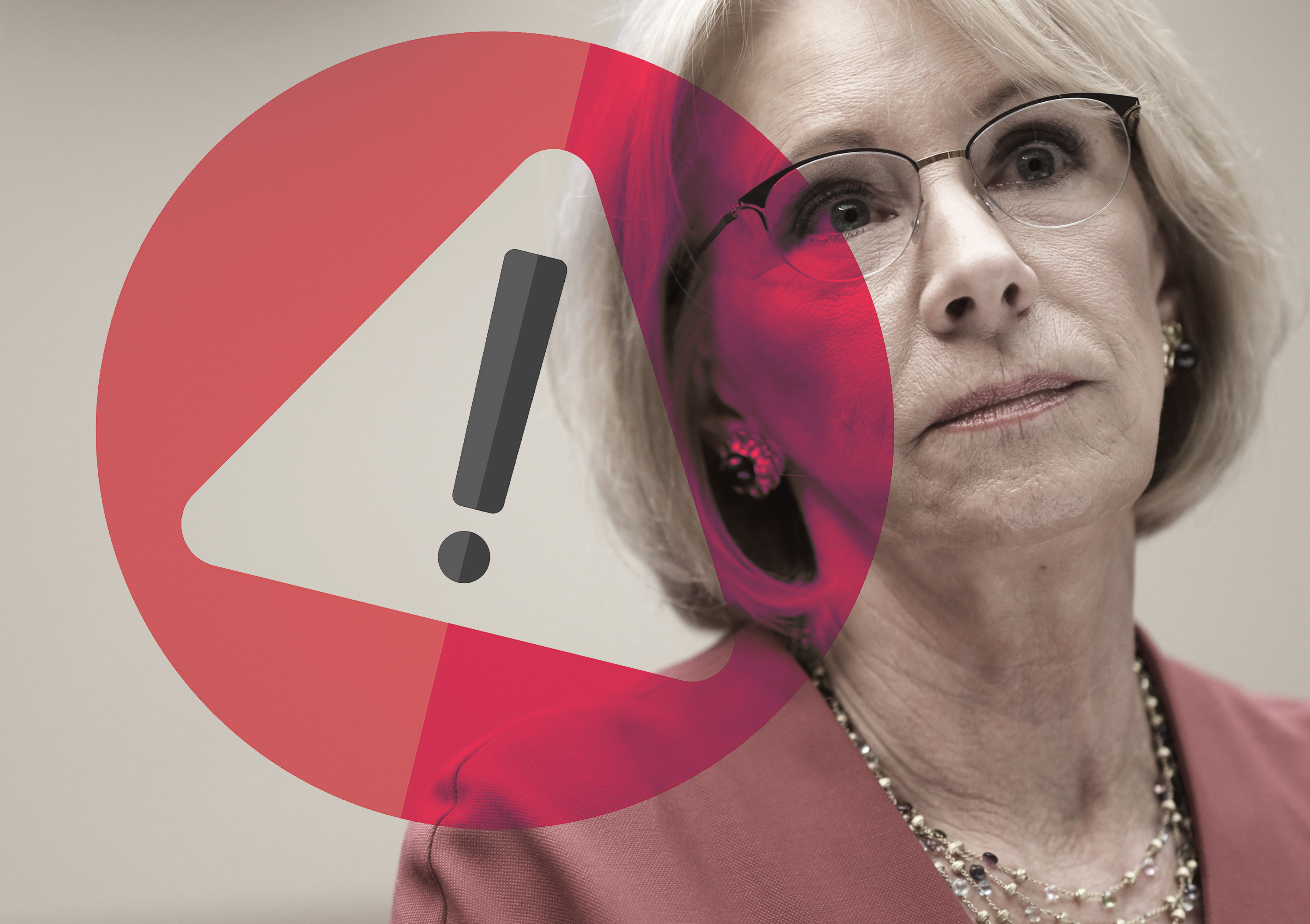 a woman with glasses and a red and white sign