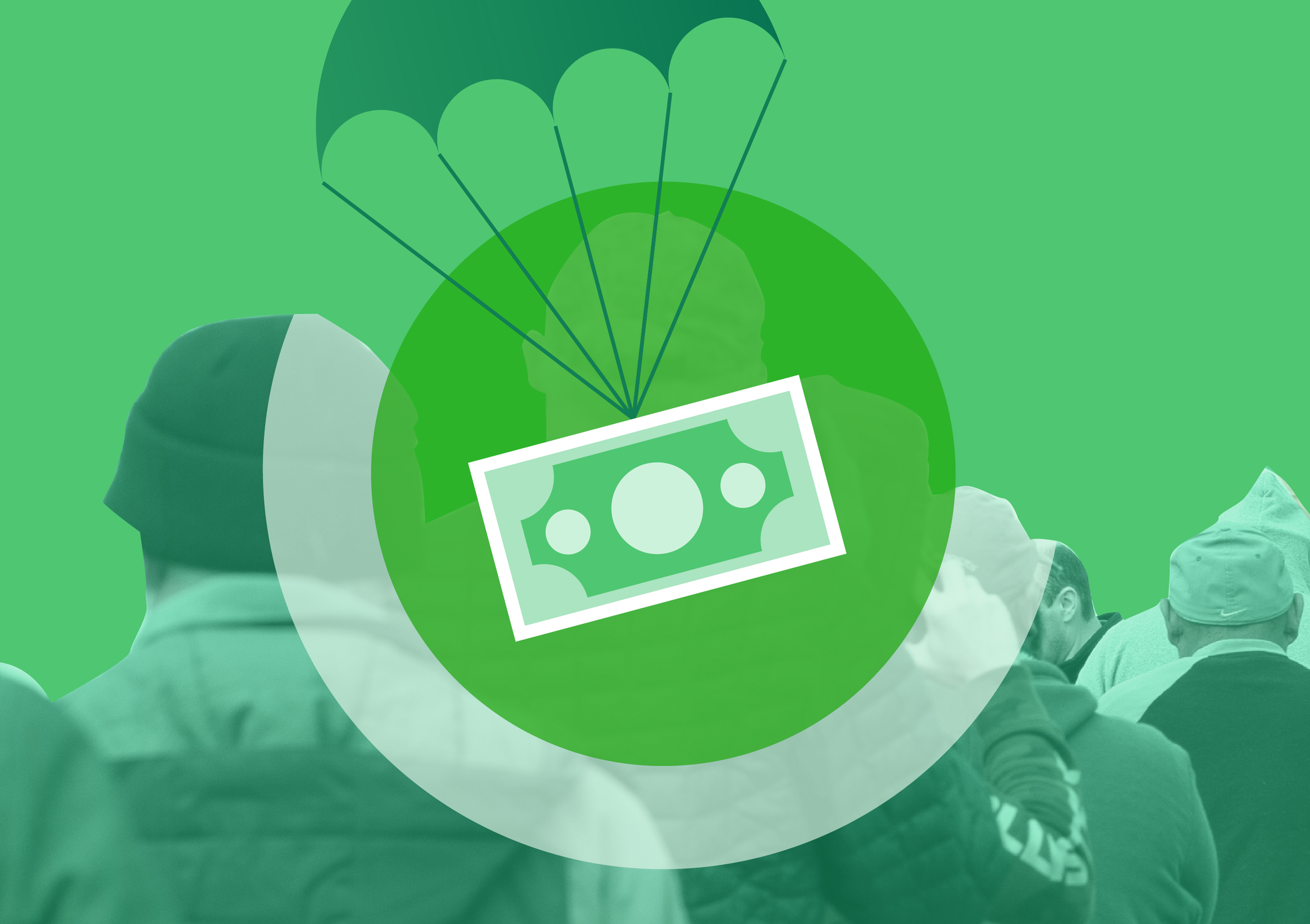 Graphic image of a dollar free falling with a parachute