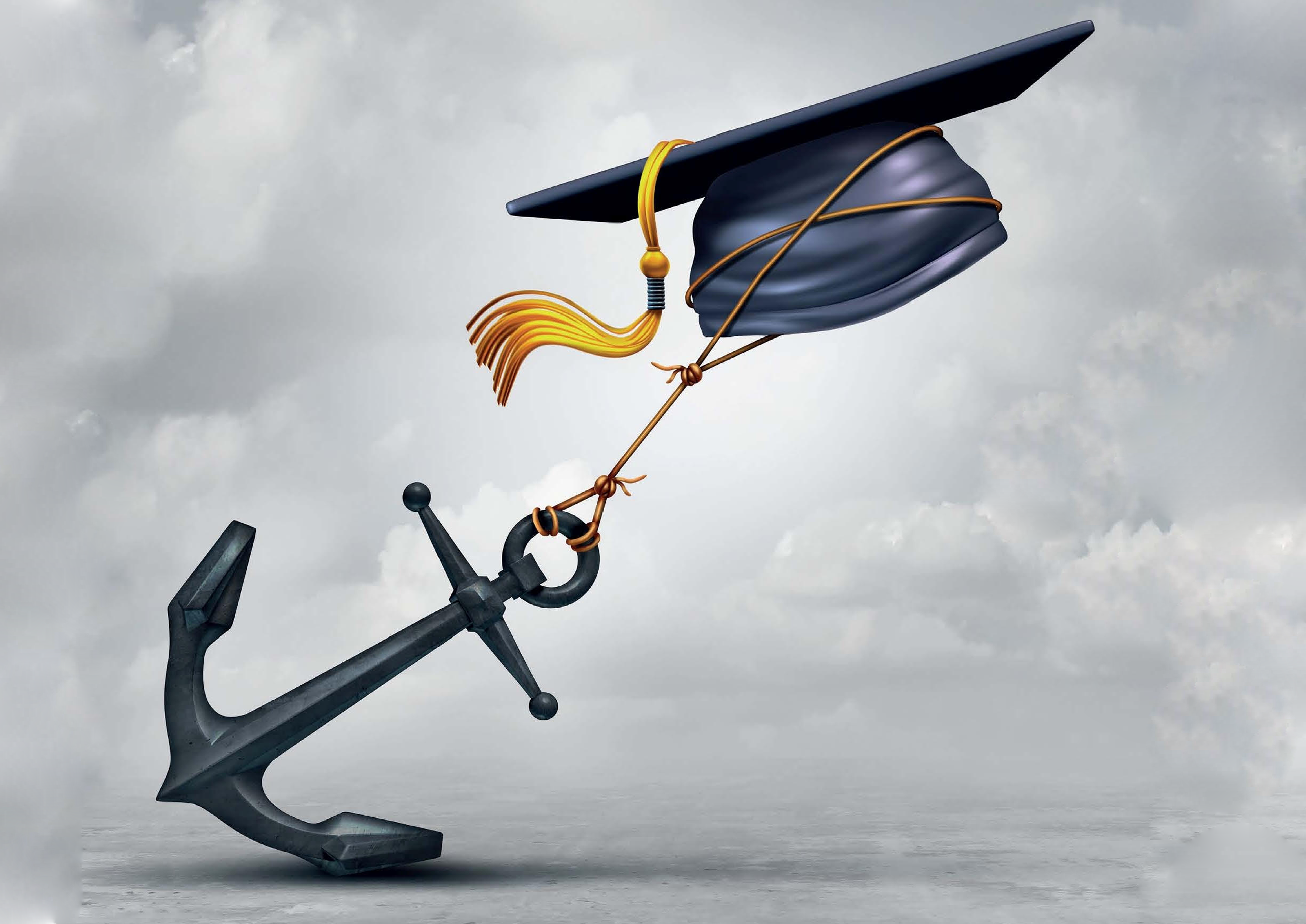 a graduation cap is being lifted by an anchor