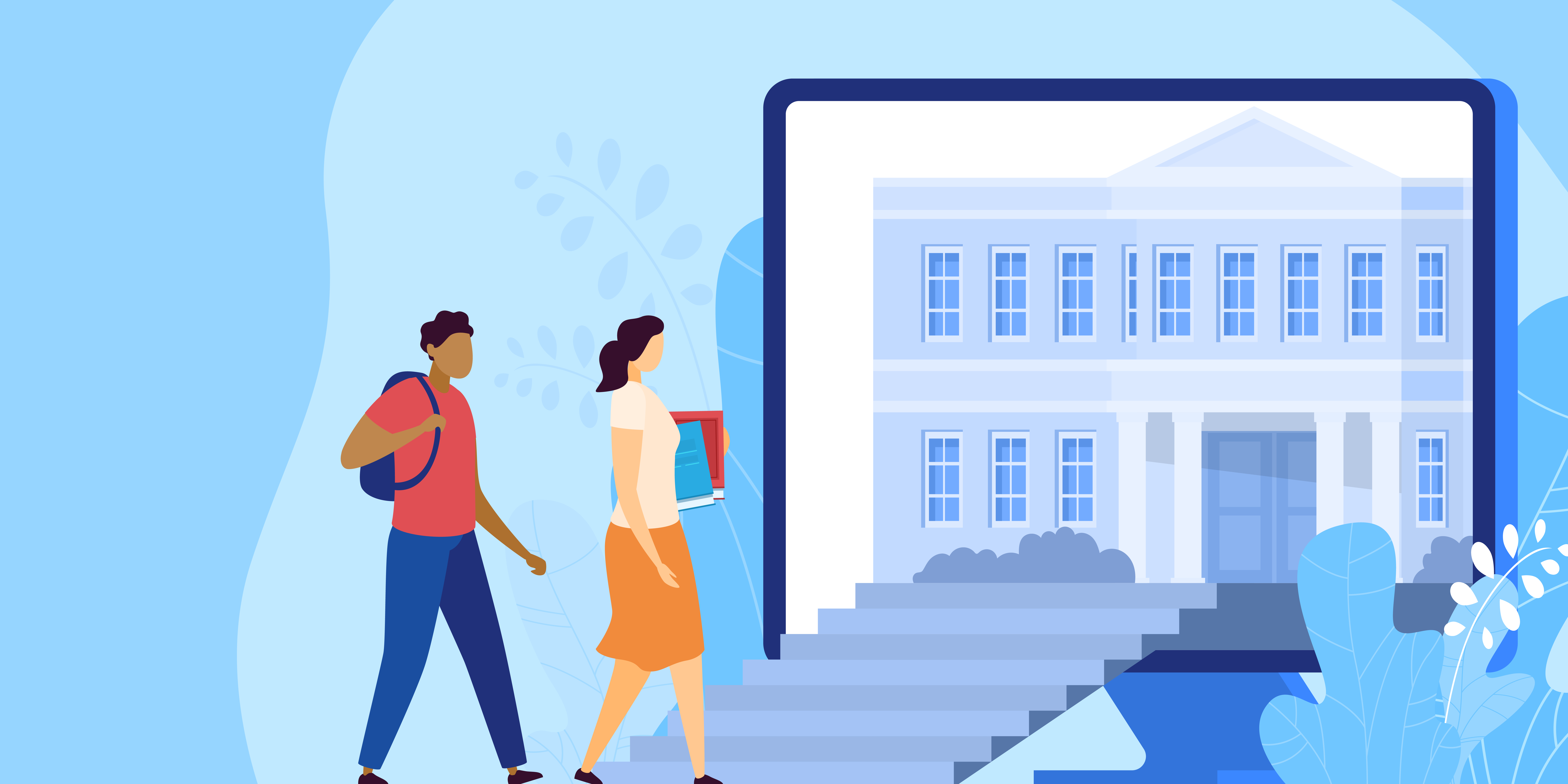 Students walking into a virtual classroom