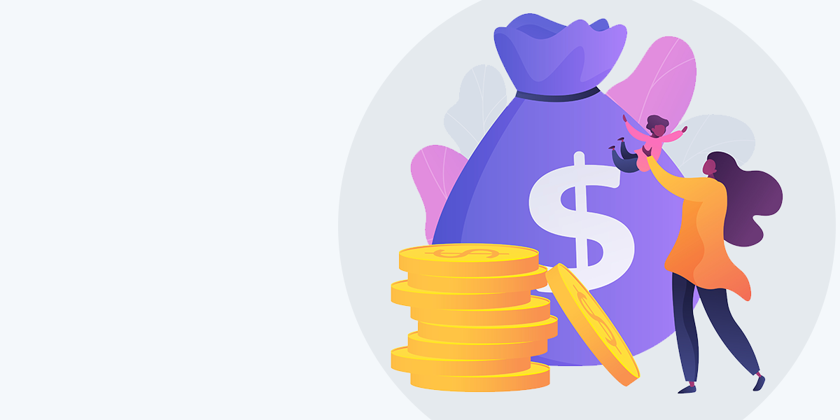 a vector illustration of a bag of money and a stack of coins