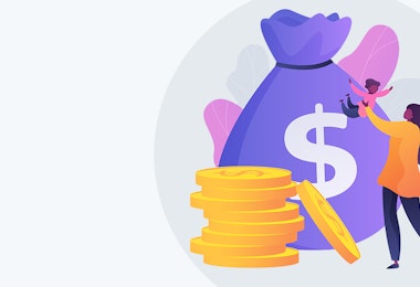 a vector illustration of a bag of money and a stack of coins