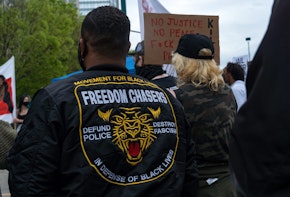 ATLANTA, GA - APRIL 14: Demonstrators march to the National Center for Civil and Human Rights while protesting the shooting death of Daunte Wright on April 14, 2021 in Atlanta, Georgia. Wright, a Black man who was stopped in Minnesota on Sunday, reportedly for an expired registration, was shot and killed by an officer who police say mistook her service revolver for a Taser. (Photo by Megan Varner/Getty Images)