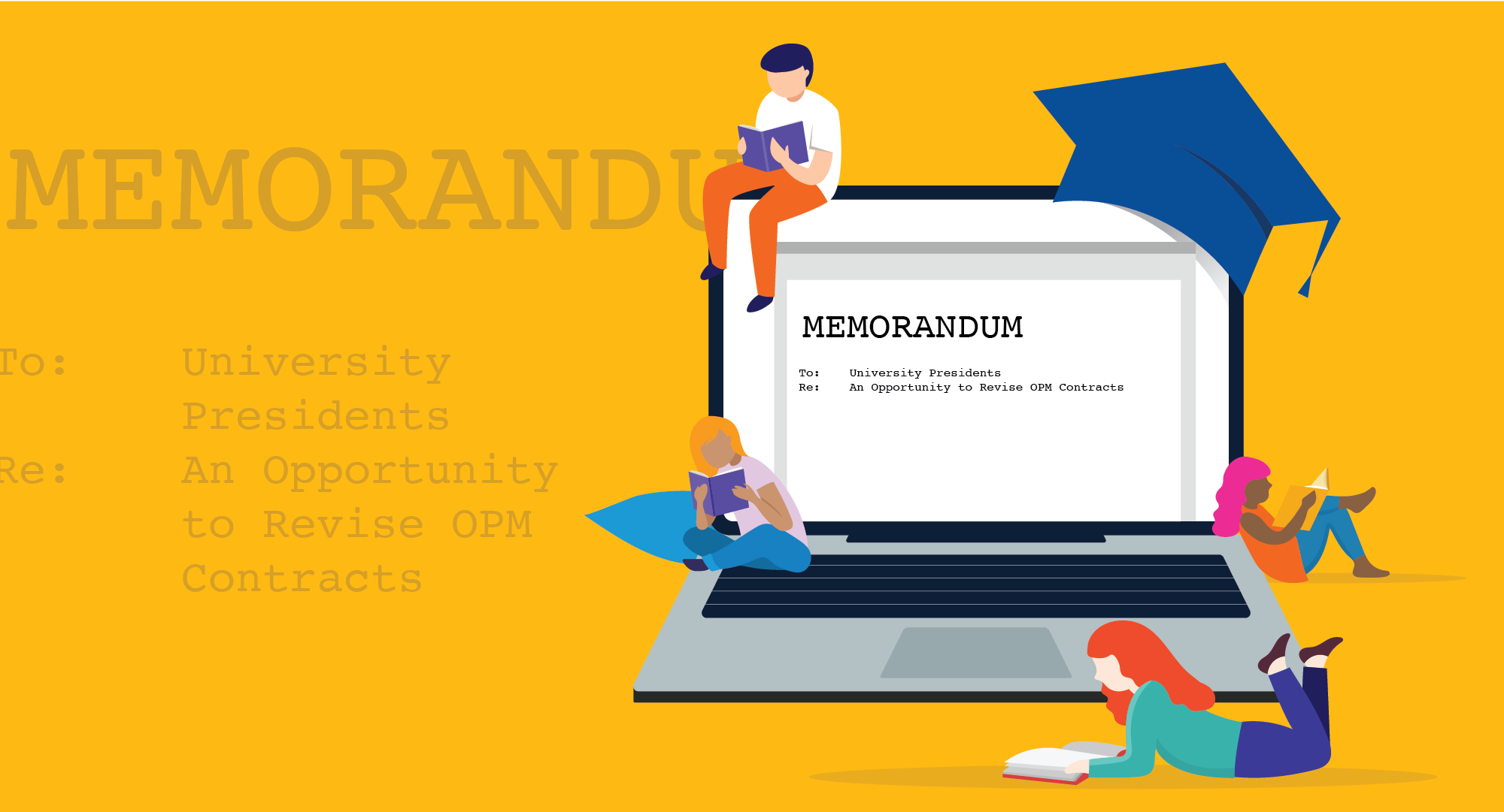 Graphic of a computer displaying a memorandum to university presidents