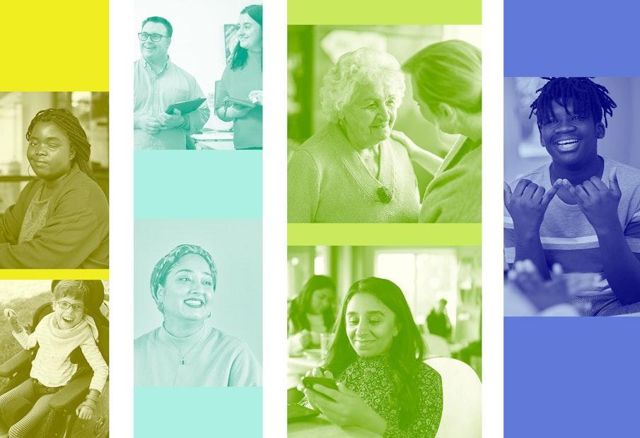 a collage of photos of people in different colors