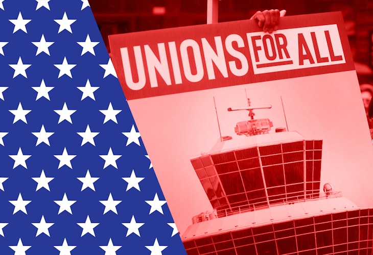 A lady holding signage with the text Unions for all.