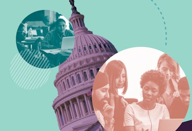 a collage of people in front of the capitol building