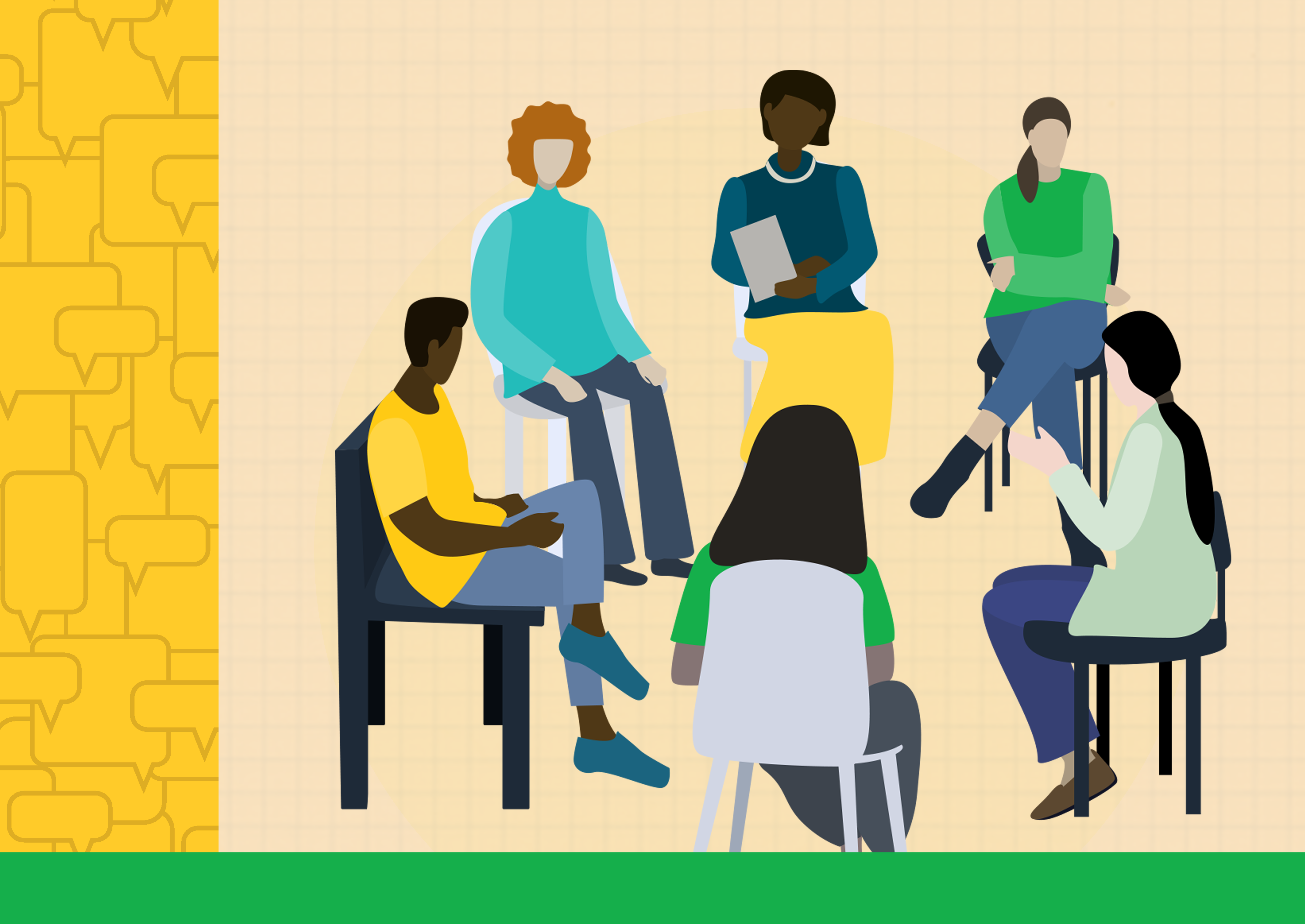 Graphic images of people sitting in a cirlce