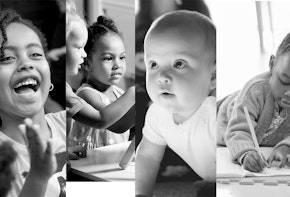 a collage of photos of a young child