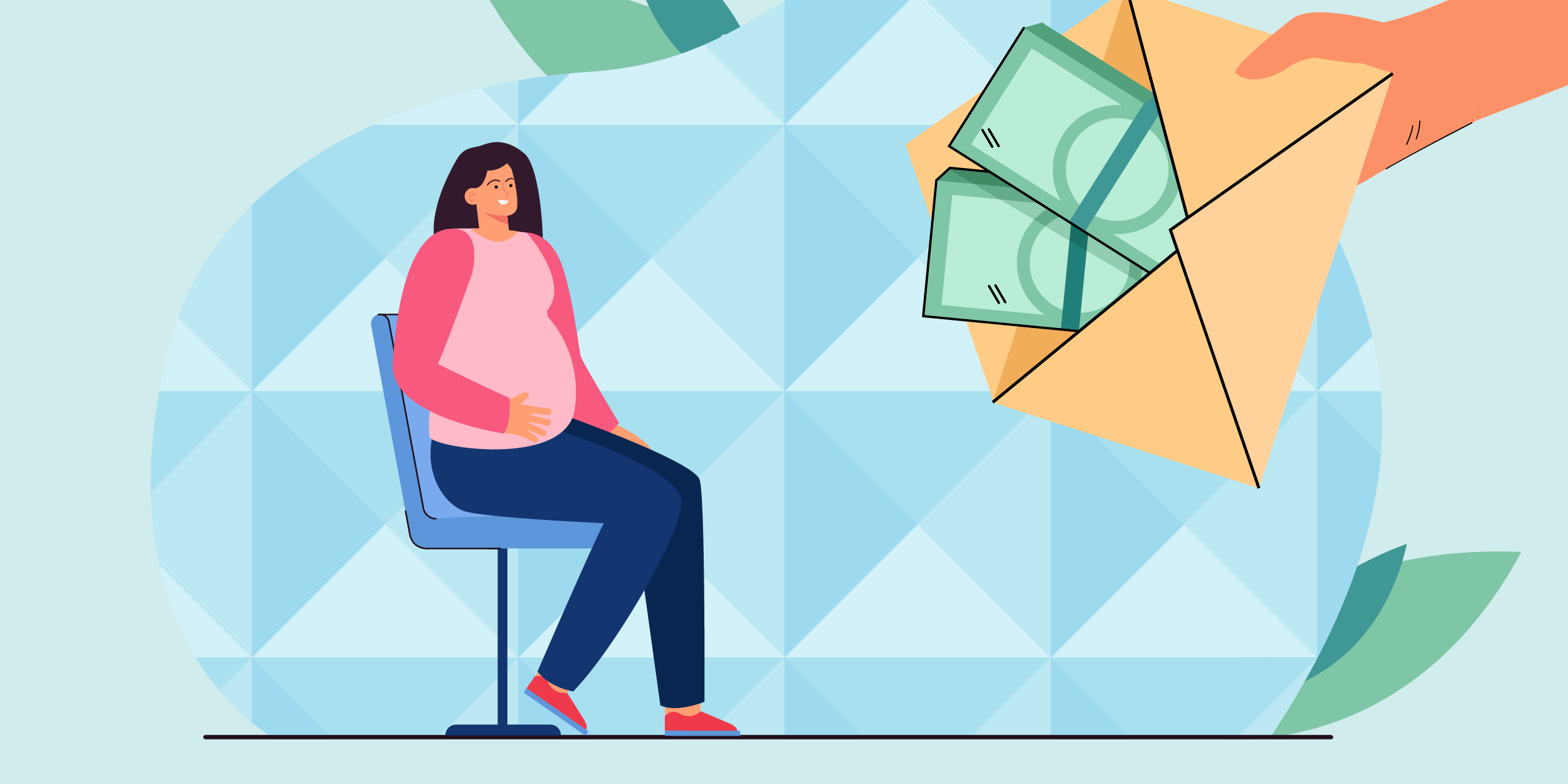 A pregnant person is given money.