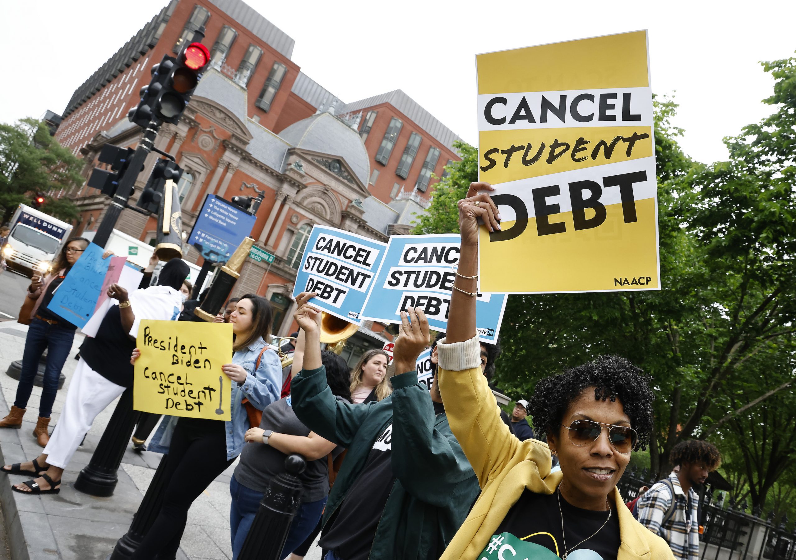 WASHINGTON, DC - MAY 12: Student loan borrowers gather near The White House to tell President Biden to cancel student debt on May 12, 2020 in Washington, DC. (Photo by Paul Morigi/Getty Images for We, The 45 Million)