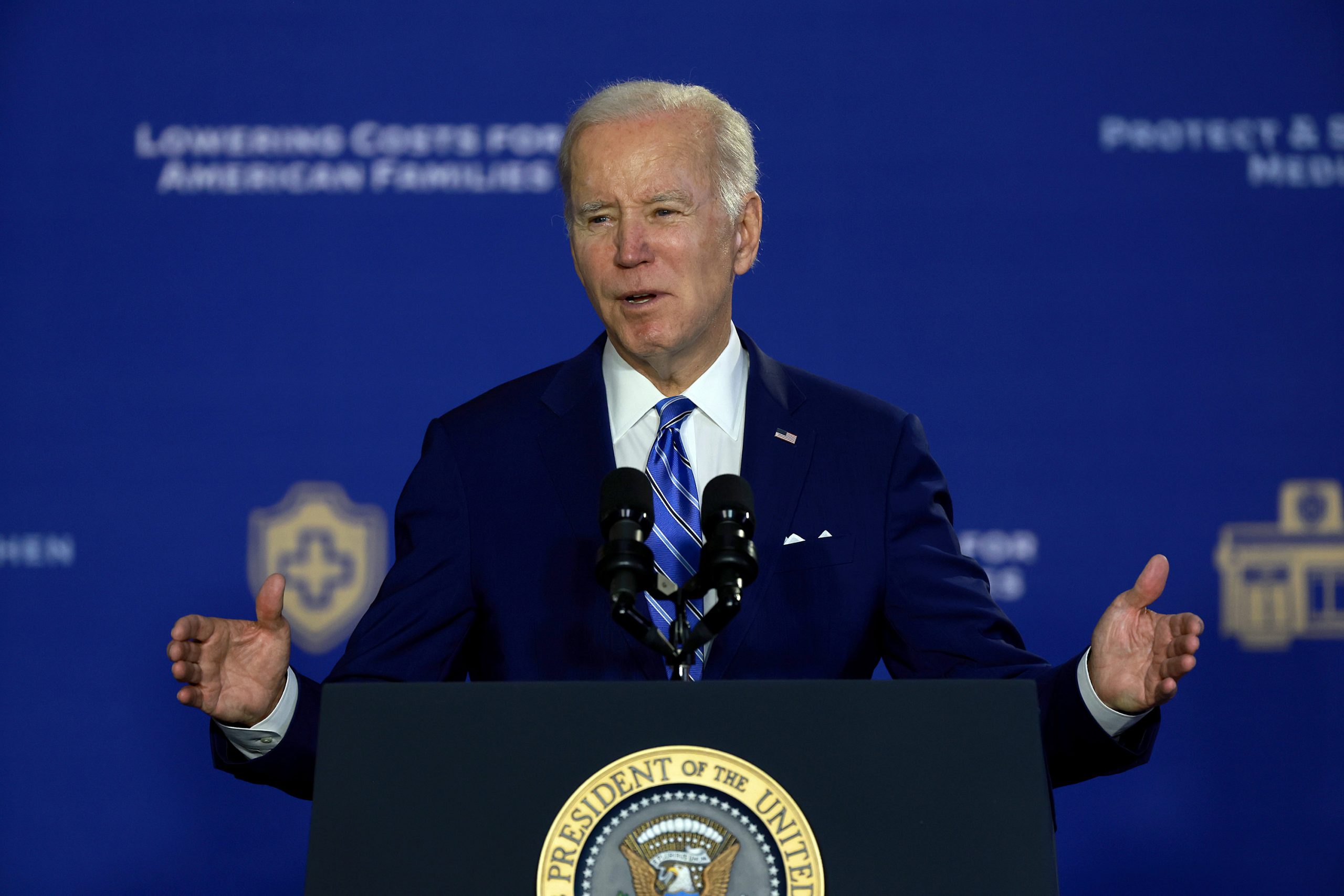 TAMPA, FLORIDA - FEBRUARY 09: U.S. President Joe Biden speaks during an event to discuss Social Security and Medicare held at the University of Tampa on February 09, 2023 in Tampa, Florida. The visit comes two days after his State of the Union address in Washington, where accused some republicans of wanting to cut social security and medicare. (Photo by Joe Raedle/Getty Images)