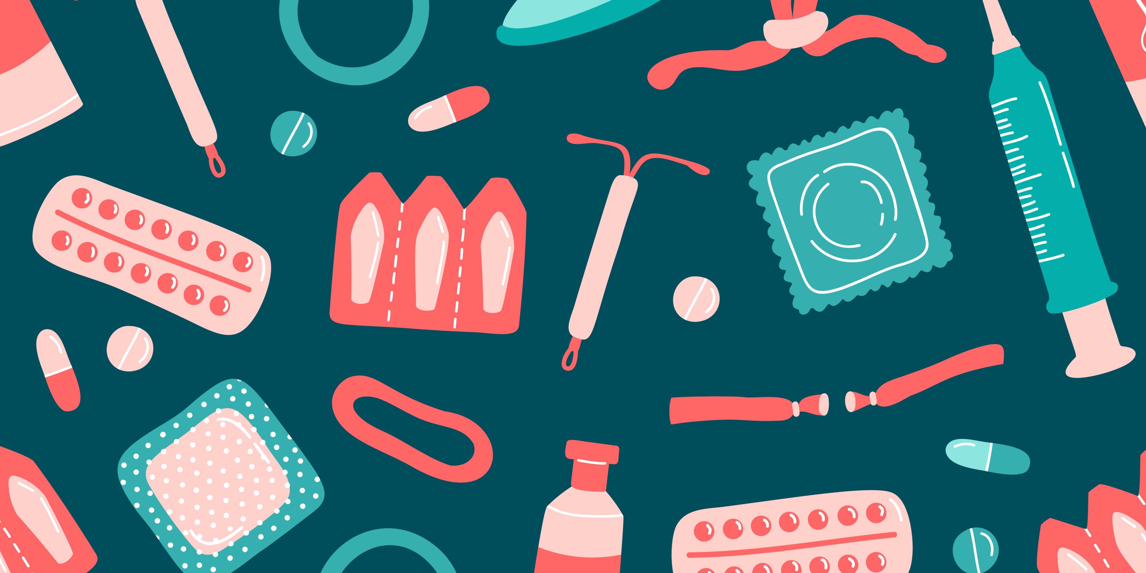 An illustrative collage of different contraceptive items.