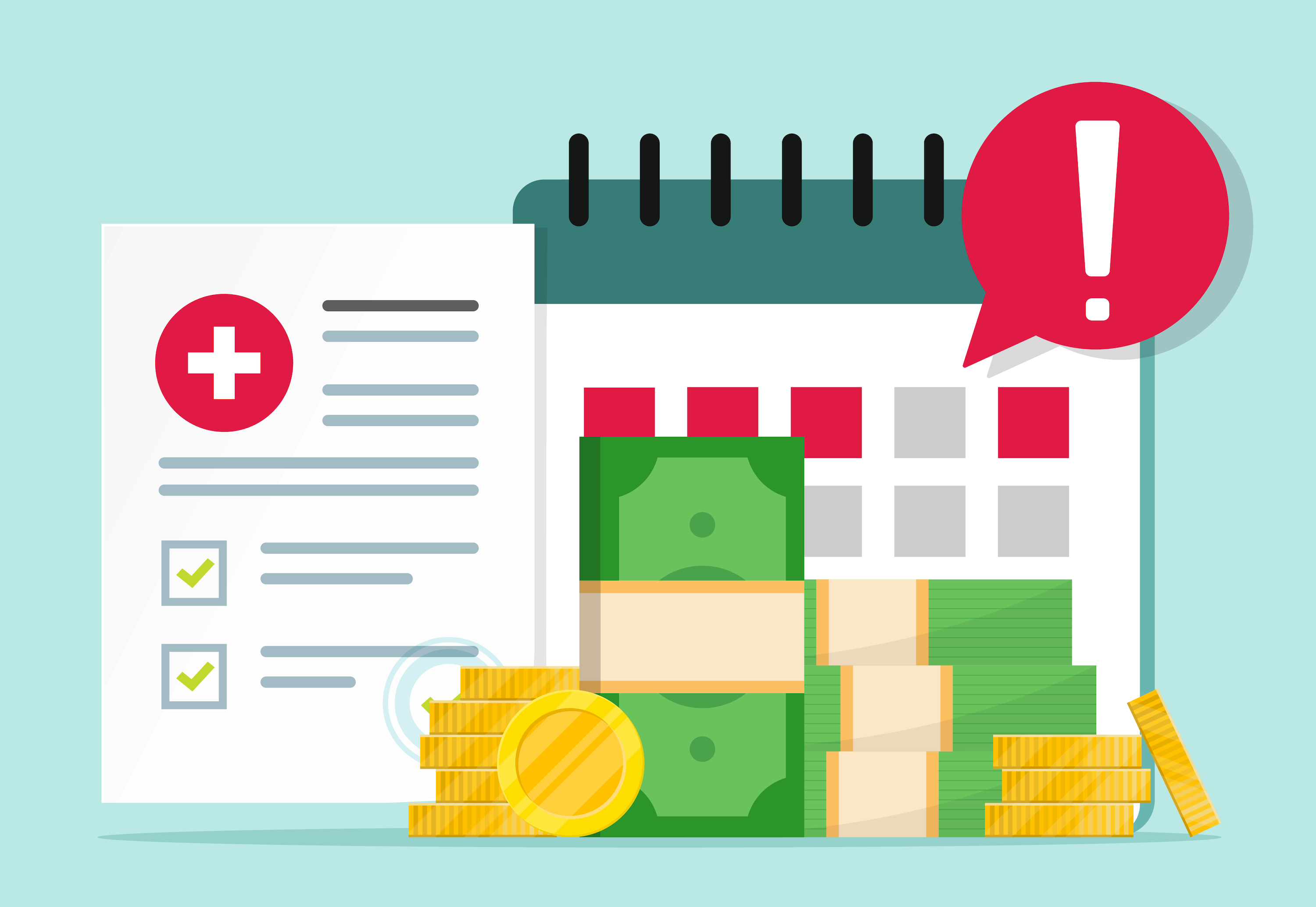 A vector compilation showing a health insurance document and a calendar, alluding to work requirements to receive Medicaid.