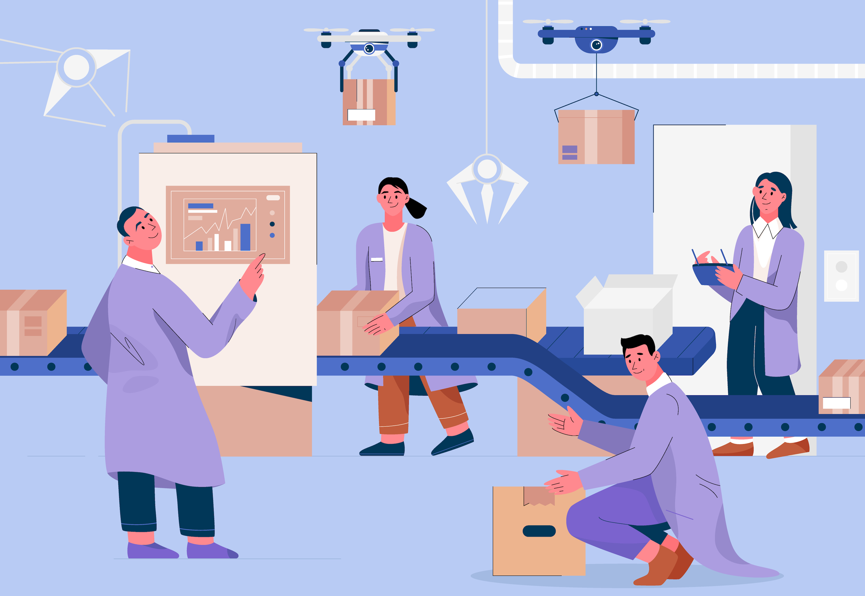 Graphic of workers at a manufacturing site.