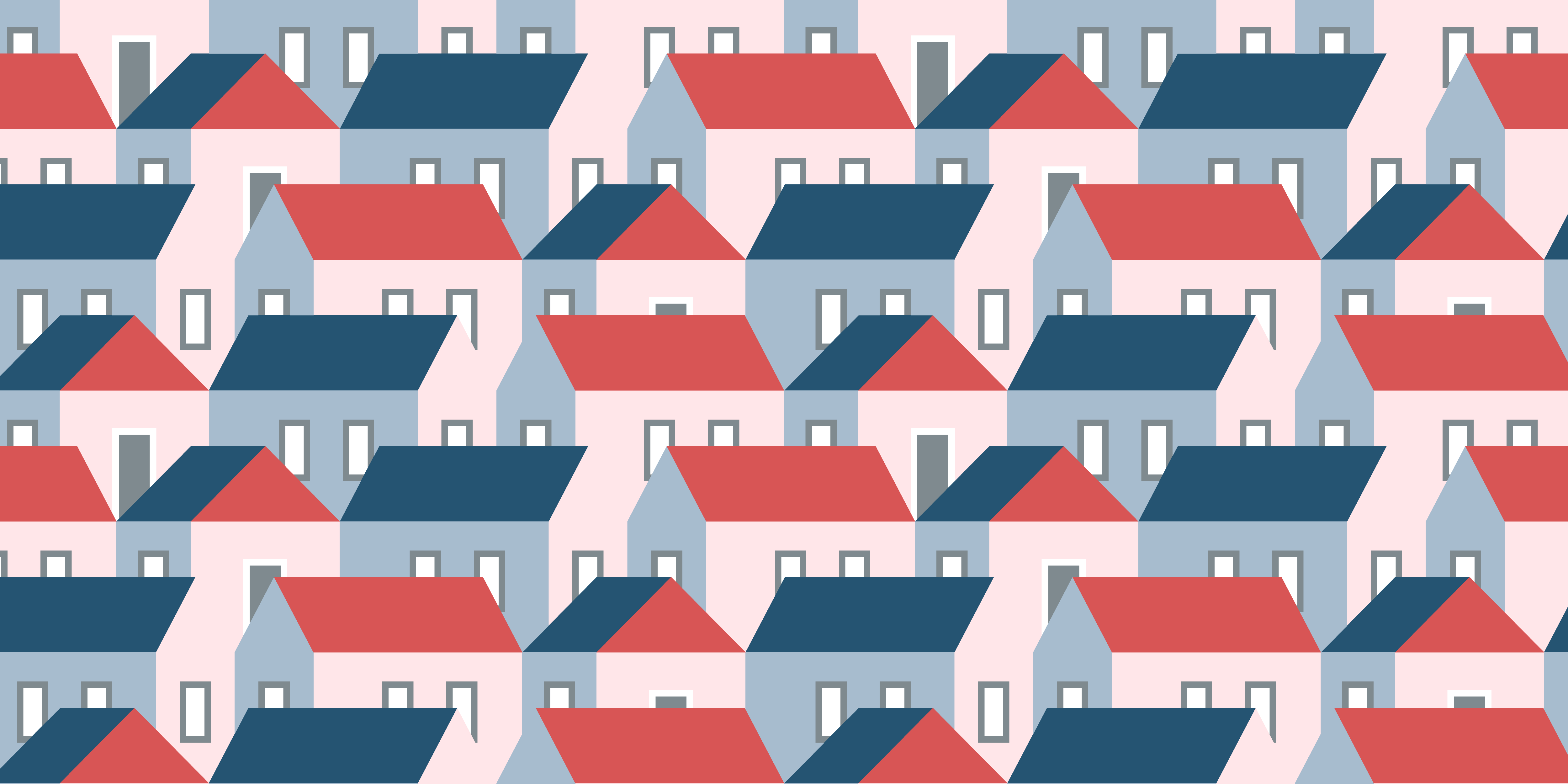 A flat graphic with repeating house icons.