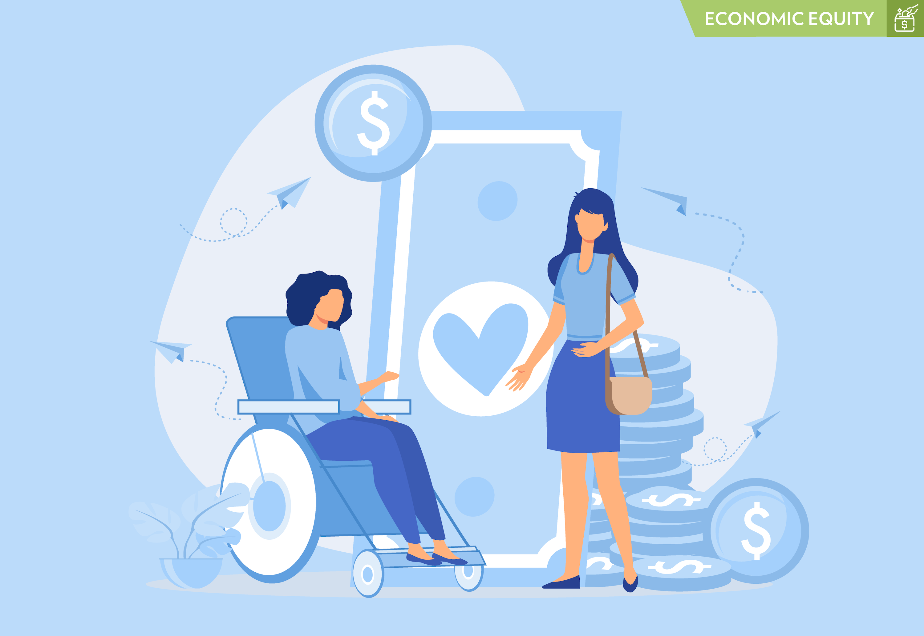 A vector illustration showing large money icons behind two women, representing financial support from family.