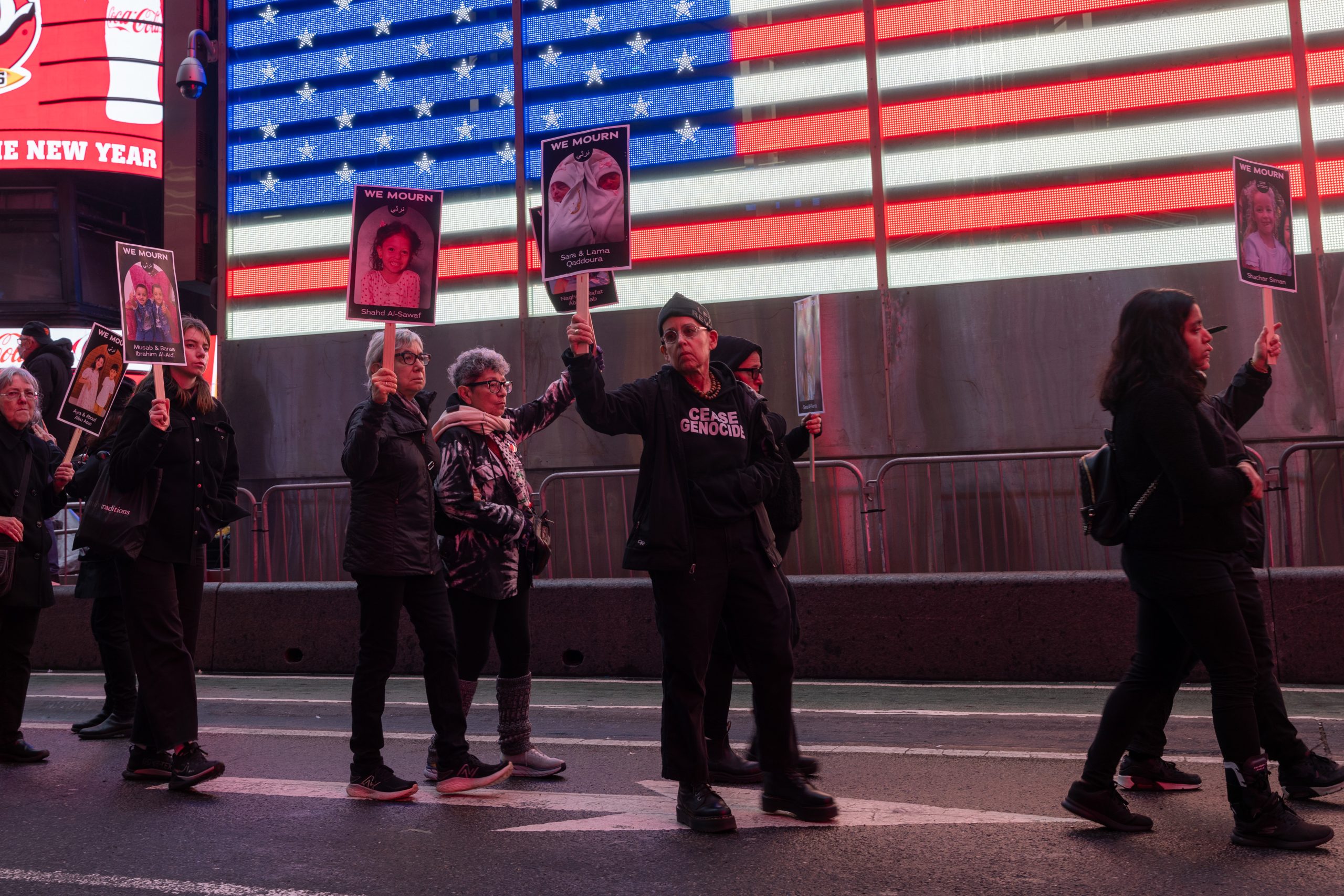 NEW YORK, NEW YORK - DECEMBER 28: Over one thousand people participate in a silent march and protest in midtown Manhattan against the deaths of Palestinians in Gaza on December 28, 2023 in New York City. The action, which was organized partly by elderly Jewish groups, included the carrying of hundreds of small effigies representing some of the thousands of children killed in Gaza as a result of the ongoing conflict with Israel.   (Photo by Spencer Platt/Getty Images)