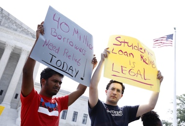 WASHINGTON, DC - JUNE 30: Student loan borrowers demand President Biden use